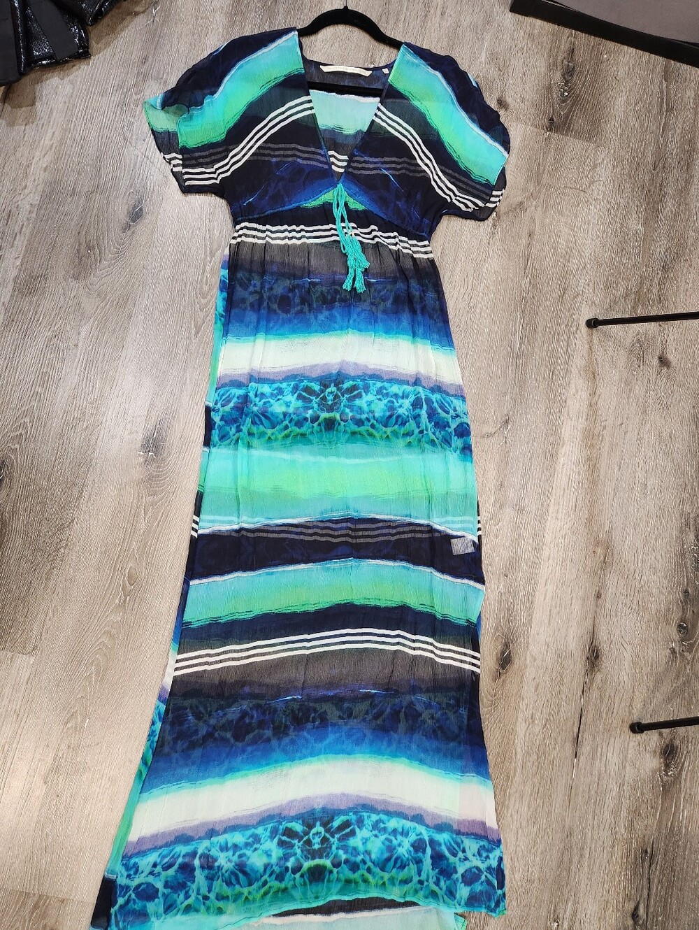 Cynthia Vincent Sheer Silk Stripe Maxi Dress Size Small